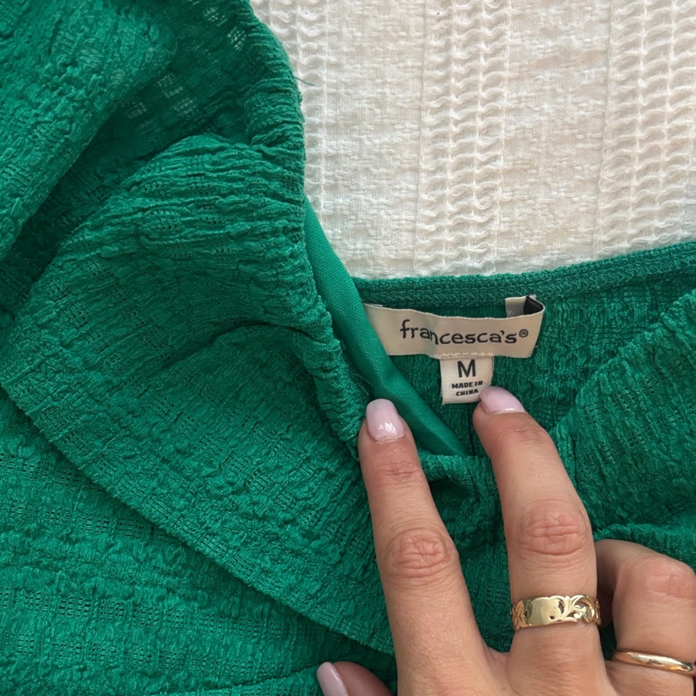 Francesca's Collections Green Ruffle Bodysuit - Picture 2 of 5